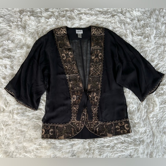 Chico's | Silk Black and Gold Kimono - Picture 1 of 10